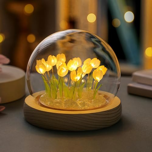 Danolt Forever Tulips Light, lámpara tulipán amarillo, lámpara flor regalo para niñas y mujeres, bonita decoración para la habitación