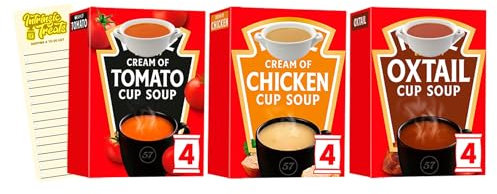 Cup Soup Bundle with Cup Soup Tomato, Chicken and Oxtail with Intrinsic Treats Shopping List Card (4 Sachets of Each Flavour - Total of 12 Sachets)