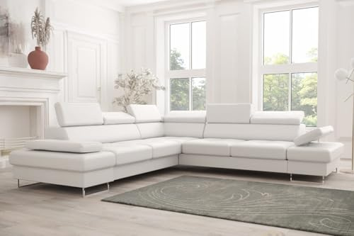 Friderik Galaxy MAX Canapé d'angle en cuir véritable 280 x 280 cm, fonction sommeil, blanc, gauche