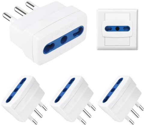 Jonuin 4 Pezzi Adattatore Riduttore Semplice Spina 16A Presa 10A, Adattatore Bipasso Spina 10A, Adattatore Bipasso Spina con Presa Bivalente 10/16A a Spina Piccola 10A Italiana (Bianco)