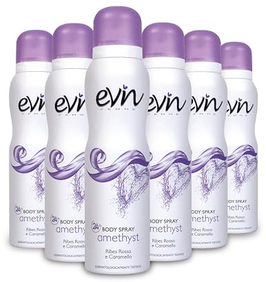 EVIN FEMME | Deodorante Donna Spray Amethyst, Fragranza Ribes Rosso e Caramello, Formula Attiva 24h, Dermatologicamente Testato, 6x150ml