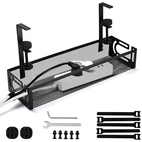 Plateau de Gestion des câbles sous Le Bureau – Organiseur de Bureau en métal à Clipser pour Organiseur de câbles et Rangement du Cordon d'alimentation – Robuste et Facile à Installer – Idéal pour Les