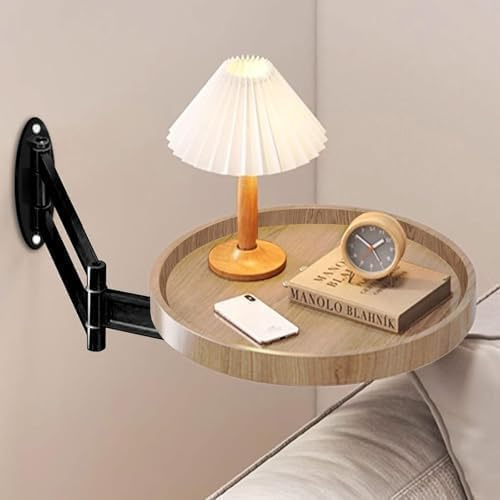 ALGFree Runder Klapptisch Wand, Klappbar Wandtisch 11.8 in Kleine Wandmontierter Ausziehbar Rund Tisch Wandtisch Platzsparend Schwebende Tablett für Nachttisch, Schlafzimmer, Balkon, Wohnzimmer