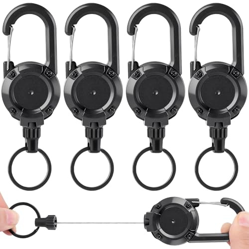 Thboxes 4 Stücke Schlüsselanhänger Ausziehbar Einziehbarer Schlüsselanhänger mit 60cm Stahlseil Strapazierfähiger Schlüsselband Ausziehbar mit Karabiner für Schlüssel Kleinwerkzeuge (Schwarz)