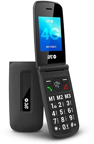 SPC Titan 2 – Klapphandy für Senioren, 4G, große Tasten, lauter Klingelton (105 dB), 2,4”-Display | Einfach zu bedienen und fern-konfigurierbar | 3 Direktwahltasten | Akku hält bis zu 7 Tage – Schwarz