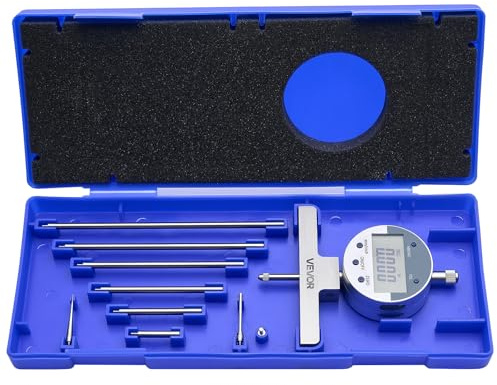 VEVOR Depth Gauge, Depth Micrometer Digital Electronic Indicator 0-22 inch Measuring Range, 0.0005 Resolution, Precision Unit Conversion with 4 Anvils, Measuring Tool for Groove, Step, Hole