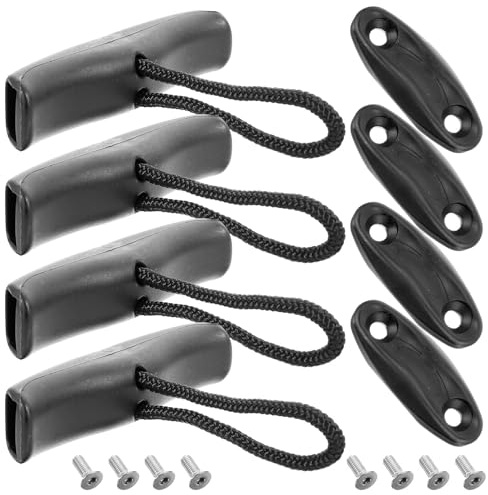 Genérico Juego de 4 Asas en T para Kayak Negro con Cuerda y Tornillos, Accesorio de Repuesto Fácil de Instalar para Uso Marino y Transporte Seguro