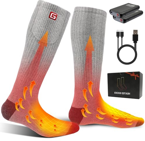 Svpro Wiederaufladbare Elektrische Beheizte Socken Batteriebetriebene Bequeme Thermosocken, Kälteschutz Thermische Socken Sport Outdoor Camping Wandern Warme Winter Socken Für Männer Frauen (Grau-19)