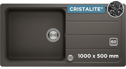 SCHOCK Granitspüle Formhaus D-100L Asphalt I Einbauspüle für 60 cm Unterschrank I Küchenspüle mit Abtropffläche I CRISTALITE Spüle hitzebeständig kratzfest I Design Spüle schwarz robust & pflegeleicht