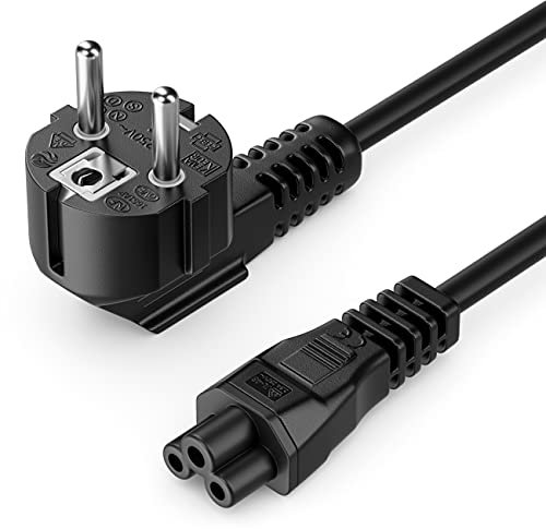 deleyCON 1,5m Netzkabel Stromkabel Schutzkontakt Stecker Typ F (CEE 7/4) 90° Gewinkelt auf IEC C5 Buchse 2,5 Ampere Kleeblattkupplung TV Monitor Bildschirm Laptop Notebook Netzteil - Schwarz