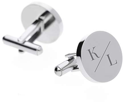 FORYOU24 2 Manschettenknöpfe mit Gravur für Herren rund Motiv 01, personalisiertes Geschenk mit Initialien, silberner Schmuck für Herren, als Hochzeitsgeschenk, zum Jahrestag, zum Hochzeitstag