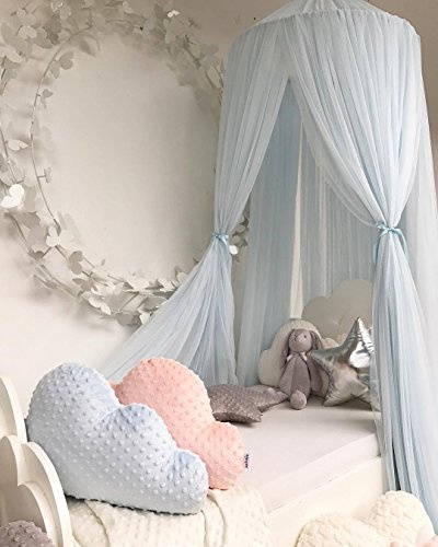 Koomiao Ciel de Lit Fille Princesse, Enfants lit Baldaquin avec Etoile Décoration de Chambre D'enfant en Forme de Dôme Moustiquaire en Maille Respirante pour Bébé (Bleu)