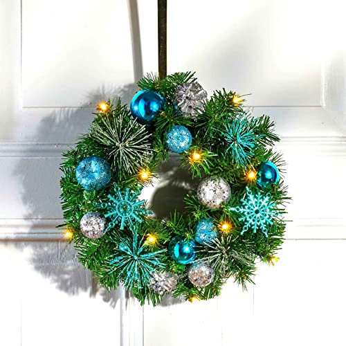 Künstlicher LED Tür Weihnachtskranz Ø 30 cm Blau Advent Wandkranz Türkranz Lichterkranz Weihnachtsgesteck Adventsgesteck