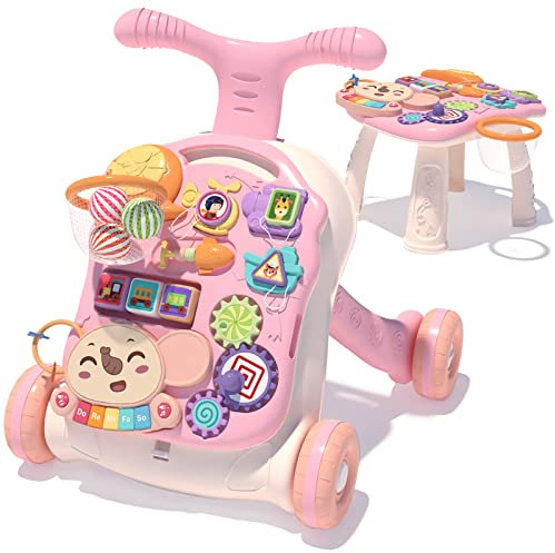 QDRAGON Lauflernhilfe, Baby Lauflernwagen mit Regulierbarer Geschwindigkeit Baby Walker Gehhilfe mit Abnehmbarem Spielboard Gehspielzeug für Kinder von 6-36 Monaten