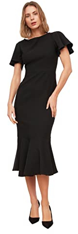 Trendyol Regular Fit Woven Dress Women Basics Midi Wrapover Abito in Tessuto dalla vestibilità Regolare, Black, 72 Donna