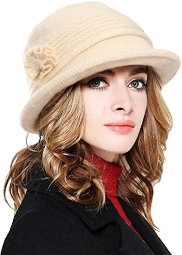Joligiao Bonnet en Tricot Chaud Femme d'hiver Chapeau de Soleil épais Doublé Polaire Élégant Bonnet Cloche Chapeau Mignon Bobs Chapeaus pour Maman