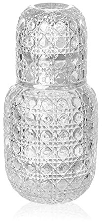 BFYDOAA Carafe à eau de chevet avec verre à gobelet – Pichet en cristal de 440 ml et verre à boire de 150 ml pour chambre d'amis, bureau, chambre à coucher, salle de bain