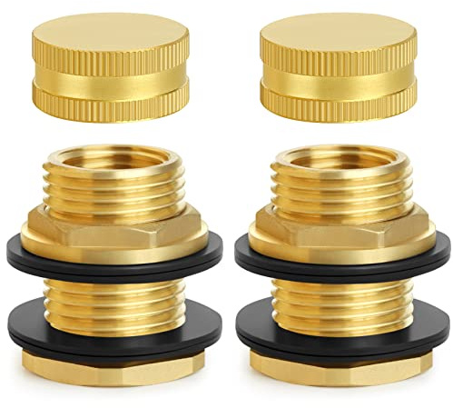 Ceaeso Brass Male Garden Hose Bulkhead Fitting With Plug, 1/2 Female NPT, 3/4 Male GHT (garden Hose Thread), Brass Tank Connector/drain/flush Port Kit For Rain Barrels, Aquariums, Sinks，2 Pack