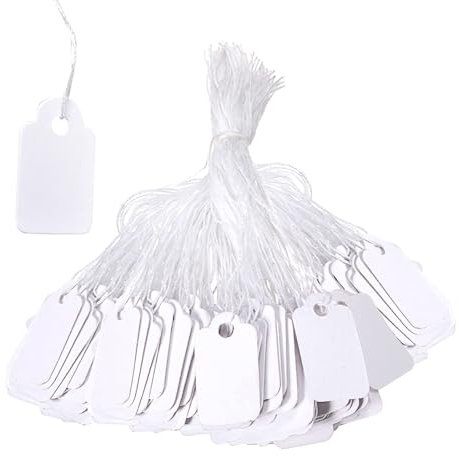 Preisschilder Anhänger 500 Stück Preisetiketten Schmuck mit Schnur Weiße Hängeetiketten für Schmuck Display (23 x 13 mm)