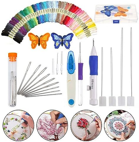 72-Teiliges Magisches Stickstift-Set, Punch Needle Stickerei Set, DIY Magic Embroidery Pen Setfür DIY-Schnittmuster, Stricken