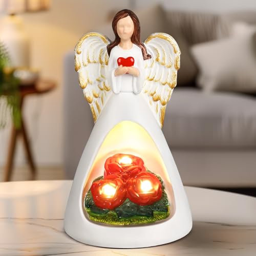 Eletorot Schutzengel Figur, Harzengel Hält Ein Herz, Batteriebetriebene Engelsstatue für Heimdekoration, Geschenke für Frauen, Oma, Mutter, Tante