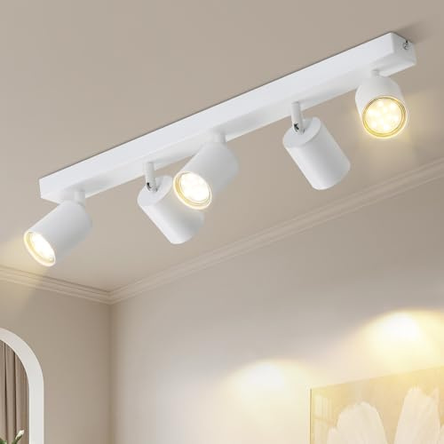 Lichtmaler Faretti LED Soffitto Orientabili - Lampada da Soffitto Bianca Moderni - Lampadario Faretti da Parete GU10 - Illuminazione Interni 5 Luci per Soggiorno Cucina Salotto