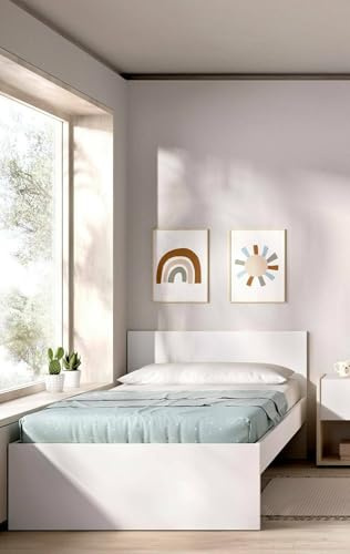 Dmora - Letto Singolo Castellaro, Sommier per Camera da Letto, Giroletto per Stanza, Struttura Porta Materasso, 96x195 h67 cm, Bianco
