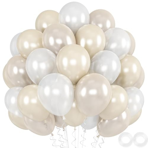 Pearl White Balloons, 52 PCS 12 Inch Pearl Double-Stuffed Balloons, Pearl Sand White Double-Stuffed Ivory Latex Balloon for Birthday Baby Shower Wedding Bride Engagement Bachelorette Party Decoration