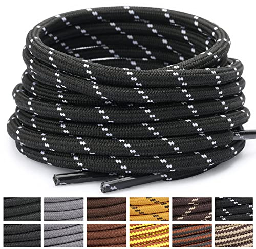 Stepace Lacci Rotondi [2 Paia] per Scarpe da Trekking e Scarponi Montagna - Stringhe Robuste e Resistenti - Black White-130(Dots)