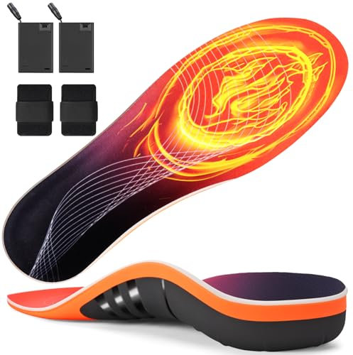 Beheizbare Sohlen, Orthopädische Einlegesohlen, Plantar Fasciitis Hohe Arch Support Schuheinlagen mit USB elektrische Heizsohlen mit Batteriekasten zuschneidbare, für Herren und Damen(M:39-41)