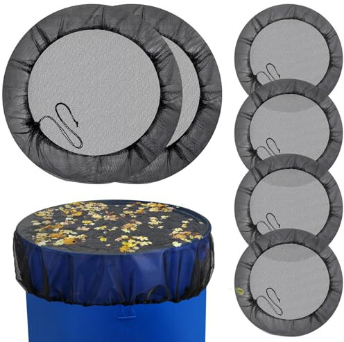 6 Stück Regentonne Zubehör, Regentonnen Netz, Regentonne Abdeckung 95cm mit Zugkordel, Verstellbares Regentonnennetz Schutznetz Wetterbeständiger Mückenschutz Schutz vor Laub Stechmücken Mückenlarven