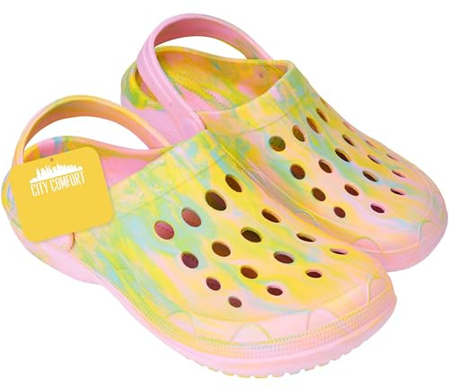 CityComfort Sabots Femme Chaussures de Jardin Mules à Enfiler avec Bride Chaussures Femme Été Motif Tie Dye