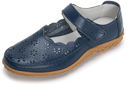 Rusffes Womens Leather Mary Janes Comfort Casual Work Office Nursing Shoes Sandals Navy 6uk
