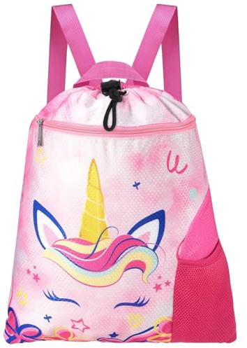 WAWSAM Mochila Cuerdas Infantil de Unicornio - Niña Mochila de Cuerdas Impermeable Bolsa de Gimnasia para Niños Bolsa Dscuela Yoga Playa Viaje Natación Mochila con cordón