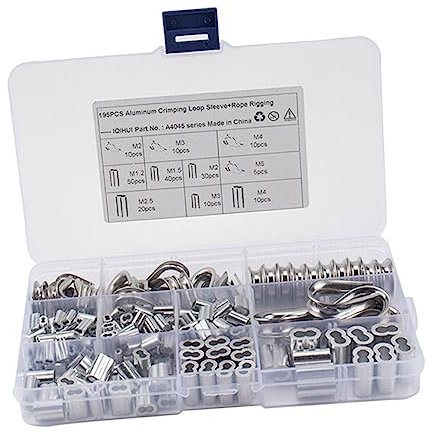 HOLIDYOYO 195pcs Stainless Steel Wire Rope Chicken Heart Ring Crimping Loop Sleeve Cable Ferrule Set Heavy Duty for Keychain Rigging