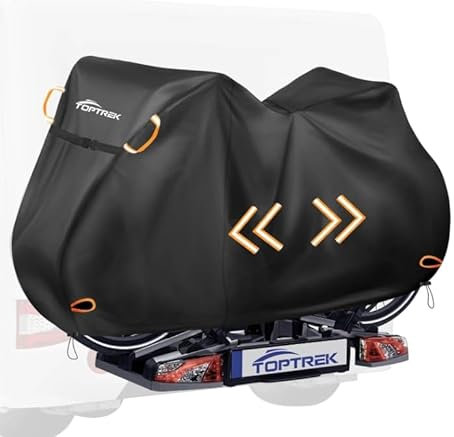 toptrek Fahrradschutzhülle Fahrradträger Reißfeste, Fahrradabdeckung Heckträger mit 6m Sicherheitsseil, 600D Oxford-Gewebe Fahrradgarage Heavy Duty&Wasserdicht für Reisende Lagerung