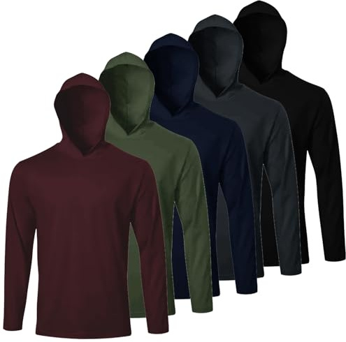 LeeHanTon 5 Pack Men's Hooded UPF 50+ Sun Protection T Shirts Breathable Long Sleeve Athletic Fishing Shirts Rash Guards Shirt XL