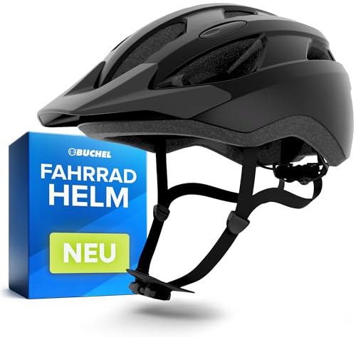 BÜCHEL Fahrradhelm mit In-Mould-Technologie – für Kinder & Erwachsene – Cam Lock, Kinnpolsterung & Fliegennetz – Größen M 52–57 cm & L 58–61 cm – Schwarz, Weiß, Grau (Schwarz Matt, L, 58-61cm)