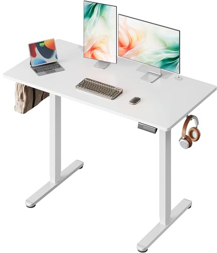 DEVAISE Electric Adjustable Height Desk 120x60 cm, Standing Desk with Memory Smart Pannel, Adjustable Height 72-120cm, Silent Motor, Ergonomic Desk Table for Home Office, White