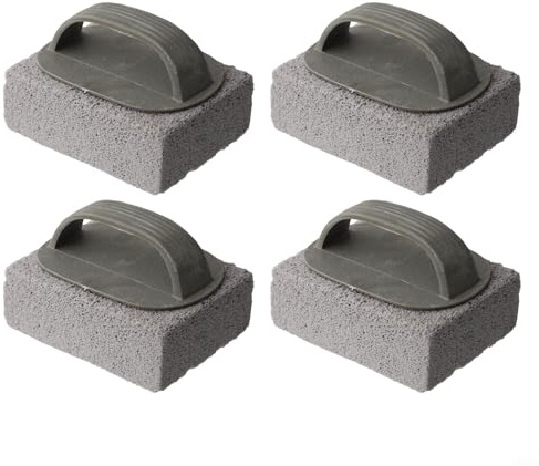 Lot de 4 briques de nettoyage ergonomiques avec poignée en pierre ponce naturelle pour grille de barbecue, four, cuisinière, carrelage, murs, sans rayures, respectueux de l'environnement