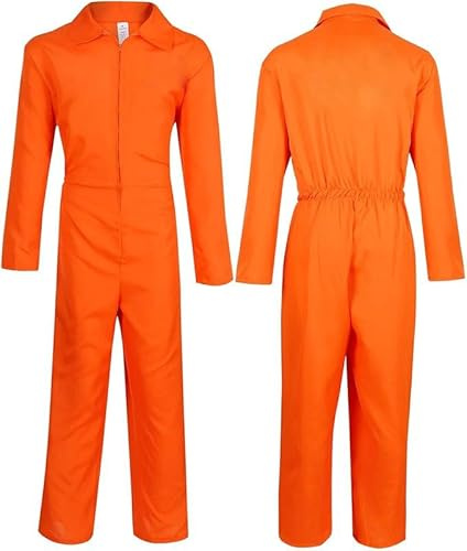 BSBUY Disfraz Preso Naranja Hombre, Set de 6 Mono Preso con Esposas y Marca, Disfraz de Convicto Adulto, para Fiestas de Ladrones, Halloween y Carnaval, M-(B)