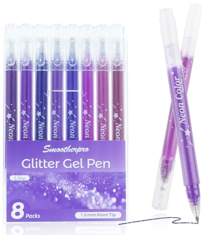 SMOOTHERPRO Penne Gel Glitterate Confezione da 8 Punta 1,0 mm Serie Viola