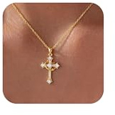 UVGVA Graduation Gifts Crown Cross Necklace for Women 18K Gold Plated Necklace with CZ Christian Baptism Gifts Cross Pendant Jewelry for Women