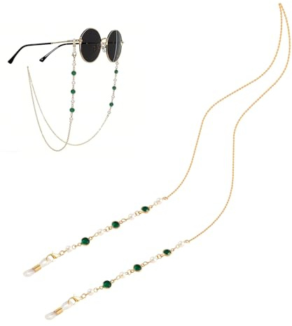 BEZHO Chaîne de lunettes, bretelle à strass et perles | Lanière élégante perles pour lunettes de vue, lunettes de soleil, masque, vert