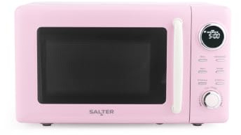 Salter Retro rosa digital mikrovågsugn – 20 l, 60 minuters timer, 8 matlagningsförinställningar, 5 effektnivåer, LED-skärm, avfrostning efter vikt/tid, 27 cm glasskivspelare, 60 minuters timer, solo