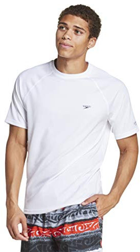 Speedo Men's Uv Swim Shirt Short Sleeve Regular Fit Solid White