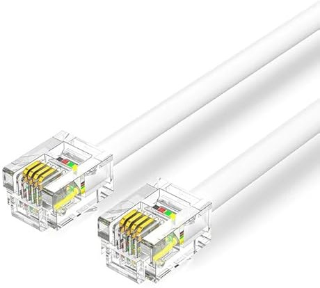 CABLEPELADO Cable Modular RJ11 6P4C para Teléfono, Fax, Módem, Router, DSL, VDSL, ISDN Internet - Blanco, 15 Mts