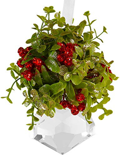 Ornativity Hanging Crystal Mistletoe Ornament - Christmas Decor Doorway Kissing Crystal Gem Stone Mistle Toe Jewel with Berries Ball Xmas Tree Decoration 5