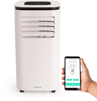 CREATE/SILKAIR CONNECT/Aire Acondicionado portátil 3 en 1 blanco/WiFi, 9000 BTU, control App, temporizador 24h, incluye kit de extracción de aire, deshumidifica, modo sleep, 24l/día 1010W