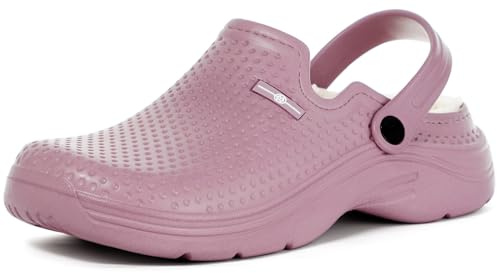 Zuecos Impermeable Zapatillas de Estar por casa para Mujer Hombre Forro Pelusa Caliente Confortable Pantuflas Invierno Interior Al Aire Libre, Morado, 41 EU